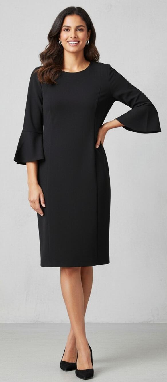J. Jill Women Large Black Keyhole Bell Sleeve Ponte Knit Knee Length Dress